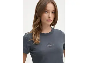 Βαμβακερό μπλουζάκι Calvin Klein Jeans γυναικείο, χρώμα: γκρι, J20J223563