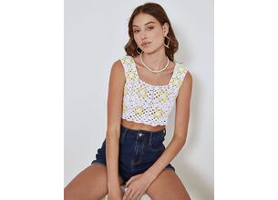 Πλεκτό crop top με λουλούδια SM0029.4002+1