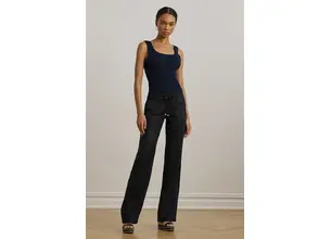 Λινό παντελόνι Lauren Ralph Lauren χρώμα: μαύρο