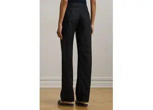 Λινό παντελόνι Lauren Ralph Lauren χρώμα: μαύρο