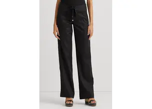 Λινό παντελόνι Lauren Ralph Lauren χρώμα: μαύρο