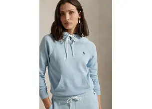 Βαμβακερή μπλούζα Polo Ralph Lauren γυναικεία, χρώμα: μπλε, με κουκούλα, 211935583