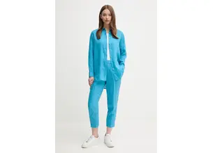 Πουκάμισο από λινό United Colors of Benetton χρώμα: πράσινο