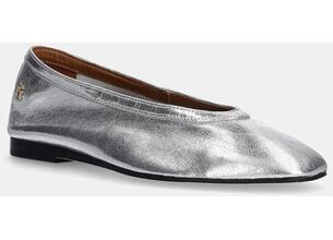 Δερμάτινες μπαλαρίνες Tommy Hilfiger SOFT METAL LTHR BALLERINA NO BOW χρώμα: ασημί, FW0FW08601