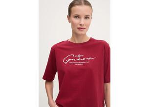 Βαμβακερό μπλουζάκι Guess γυναικείο, χρώμα: μπορντό, V5RI12 I3Z14