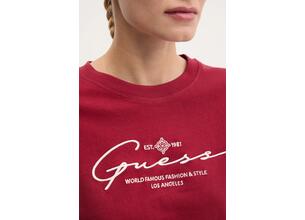 Βαμβακερό μπλουζάκι Guess γυναικείο, χρώμα: μπορντό, V5RI12 I3Z14