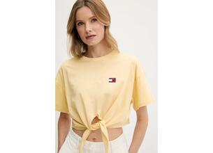 Βαμβακερό μπλουζάκι Tommy Jeans χρώμα: κίτρινο, DW0DW20321