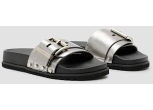 Παντόφλες AllSaints Ellie Stud Slider χρώμα: ασημί, W039FC