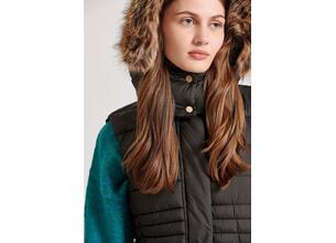 Αμάνικο καπιτονέ puffer μπουφάν με αποσπώμενη γούνα